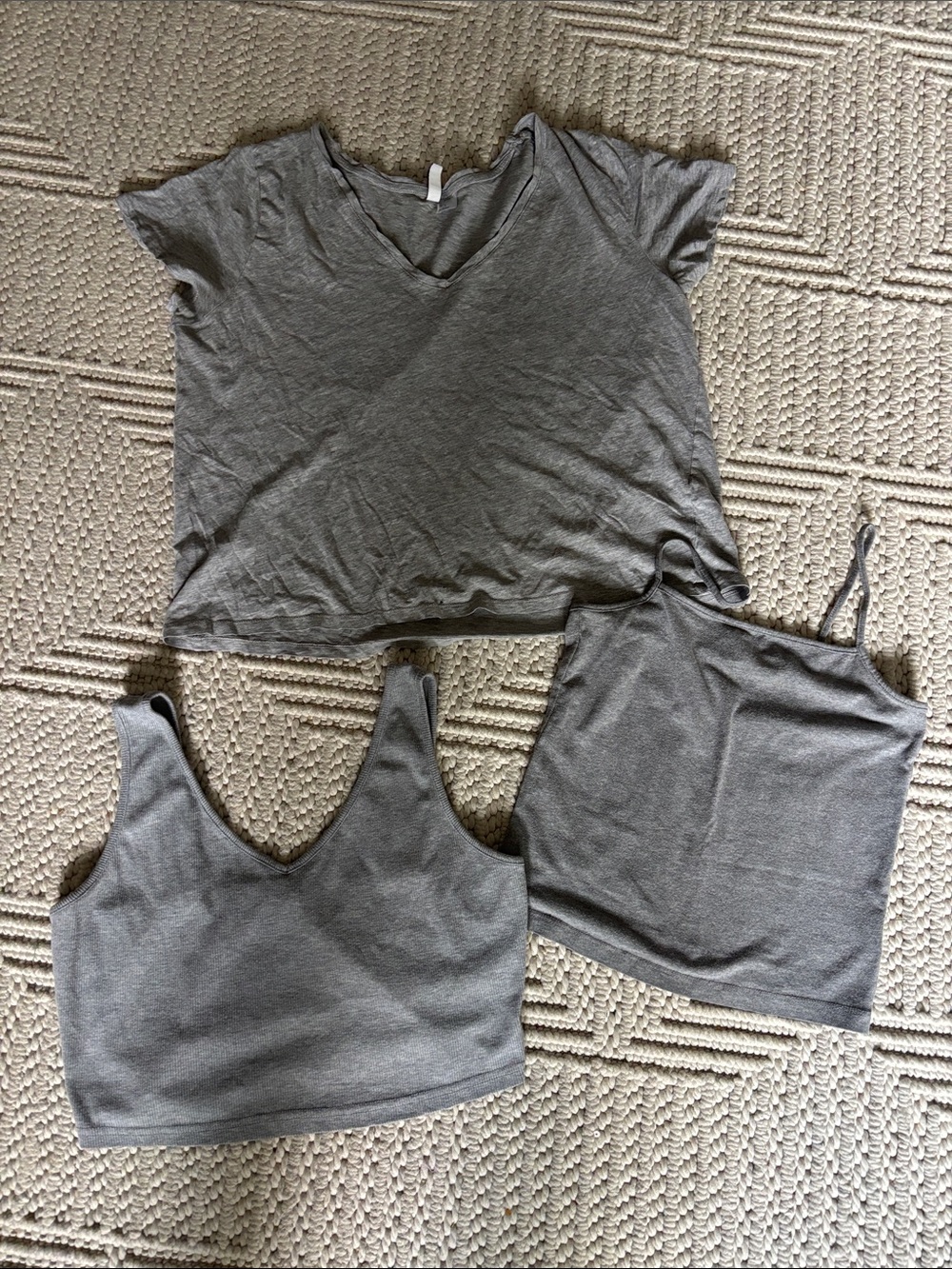 3 Piece Gray Basics Bundle SHEIN + H&M Crop Tank Cami V-Neck Tee Lounge Set